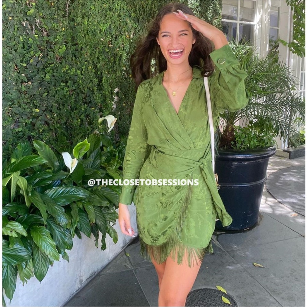 ZARA fringed Jacquard wrap dress green 2157/035 - Picture 2 of 16